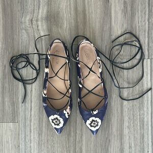 J Crew lace-up floral ballet flats